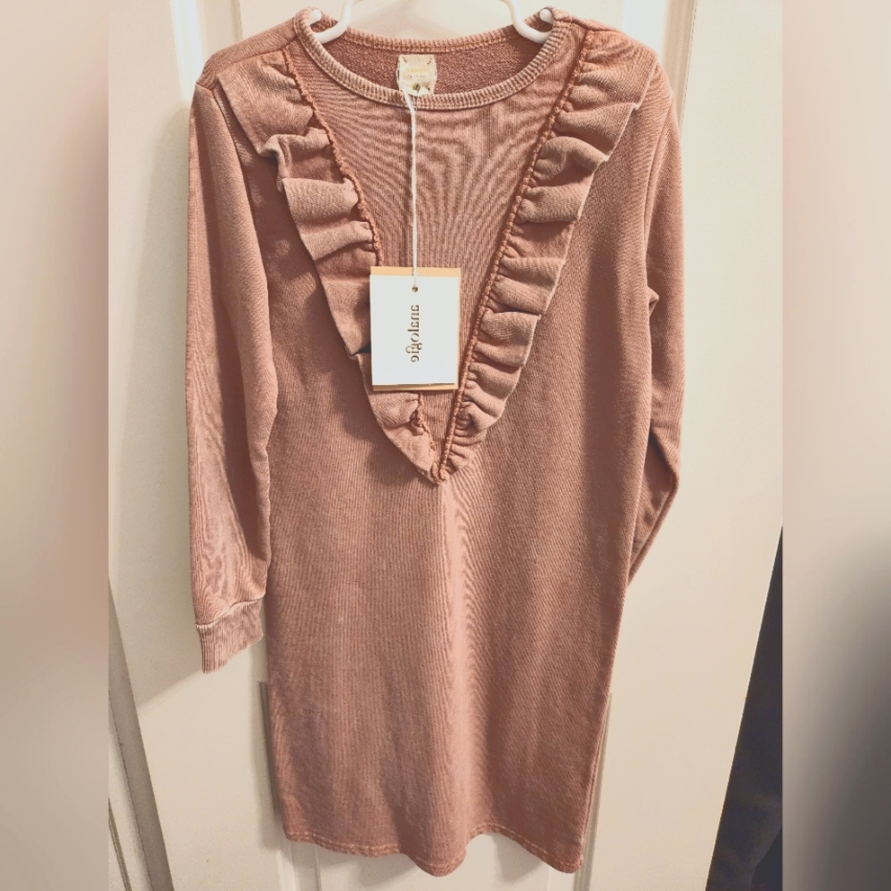 Analogie Pink Denim Wash Ruffle Sweatshirt Dress